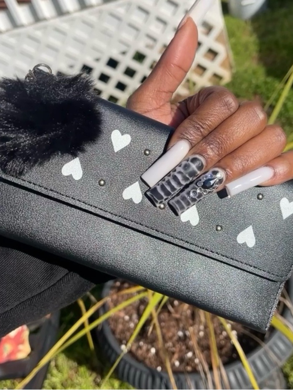 Black Heart-Print Clutch Wallet